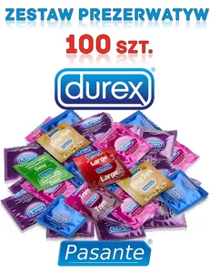 Duży zestaw prezerwatyw durex, pasante - 100 sztuk, 16 rodzajów