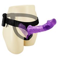 Fioletowy dwustronny strap-on z wibracjami dwa penisy 10 cm + 18 cm - 77970723 - 3