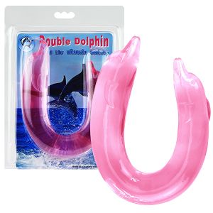 Podwójne różowe gładkie dildo dla par delfin 30 cm - 76417885