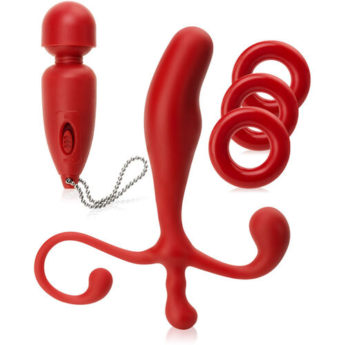 Masażer prostaty + wibrujący masturbator-brelok + 3 ringi na penisa - 74736755