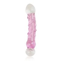 Różowe szklane dildo z wypustkami i zdobieniem 16 cm - 71092191 - 2
