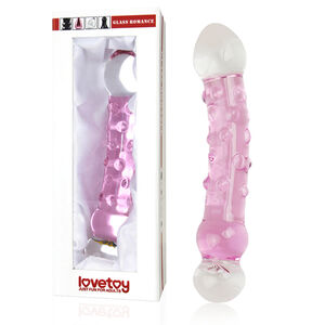 Różowe szklane dildo z wypustkami i zdobieniem 16 cm - 71092191