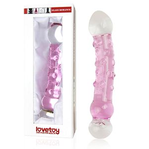 Różowe szklane dildo z wypustkami i zdobieniem 16 cm - 71092191