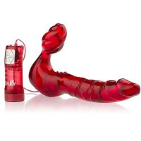 Czerwony żelowy podwójny strap-on - bez pasów - z wibracjami ssd 6009696 - 2