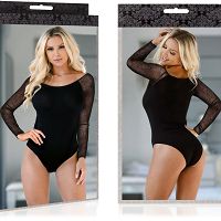 Kobiece body z koronkowym rękawem obcisła bluzka damska zapinana w kroku - 77346599 - 3