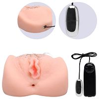 Wibrująca realistyczna sztuczna pochwa z owłosieniem + pilot - 78005976 - 6