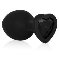 Silikonowy czarny korek analny z serduszkiem 8,2 cm - 72128497 - 3