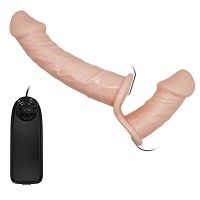 Cielisty dwustronny strap-on z wibracjami dwa penisy 10 cm + 18 cm - 70636320 - 2