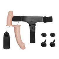 Cielisty dwustronny strap-on z wibracjami dwa penisy 10 cm + 18 cm - 70636320 - 5