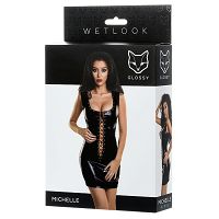 Czarna sznurowana sukienka Glossy Wetlook Michelle - 70040680 - 5