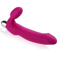 Silikonowy penis z nasadką - strap on - podwójna wibrująca przyjemność - 79624718 - 2