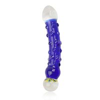 Niebieskie szklane dildo z wypustkami i zdobieniem 16 cm - 76274108 - 2