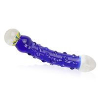 Niebieskie szklane dildo z wypustkami i zdobieniem 16 cm - 76274108 - 3