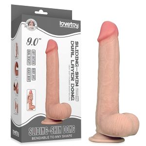 Superrealistyczne dildo 23 cm penis z z przesuwną skórą - 71377717
