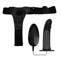 Czarny pas strap-on z wibratorem 16 cm + pilot - 70043295 - 6