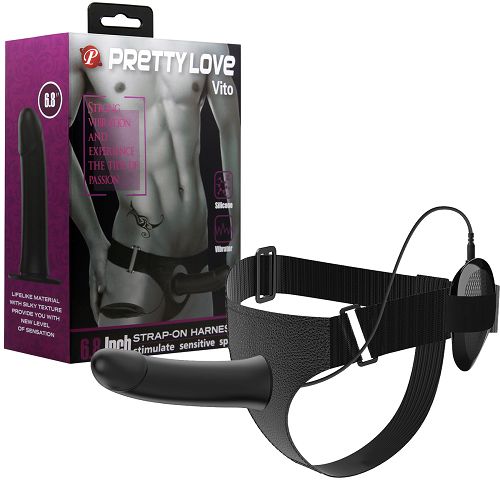 Czarny pas strap-on z wibratorem 16 cm + pilot - 70043295