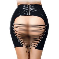 Sznurowana czarna spódniczka + stringi Glossy Wetlook Leanne  - 76600590 - 3