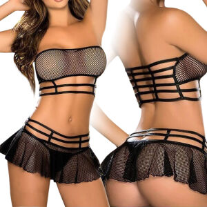 ZESTAW BIELIZNY EROTYCZNEJ Z SIATECZKI MINI SPÓDNICZKA + STANIK + STRINGI - 76174033