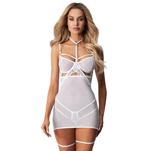 Obsessive Arrowel biała koszulka + choker i pasy na uda - 76402025