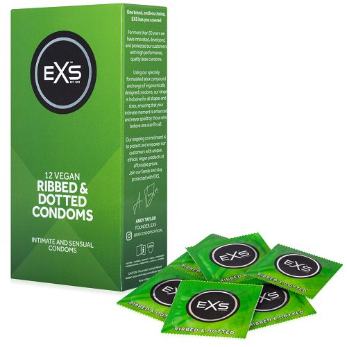 Prezerwatywy ze stymulującymi prążkami EXS RIBBED & DOTTED 12 szt. - 78886149