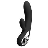 Silikonowy czarny wibrator 12 funkcji masażu i wypustka do łechtaczki - 72641198 - 2