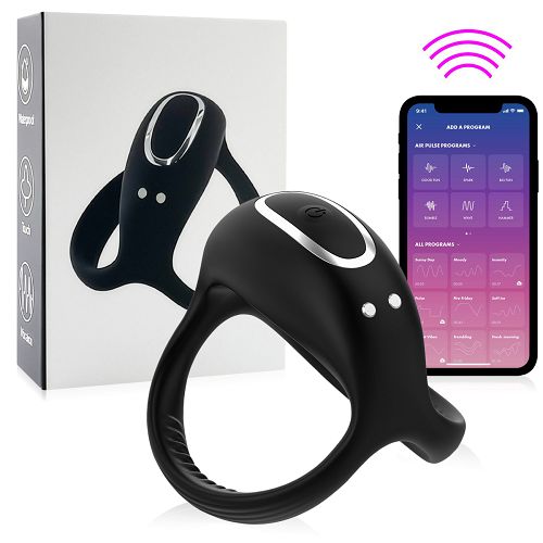 Czarny wibrujący pierścień erekcyjny sterowany aplikacją - OUTLET