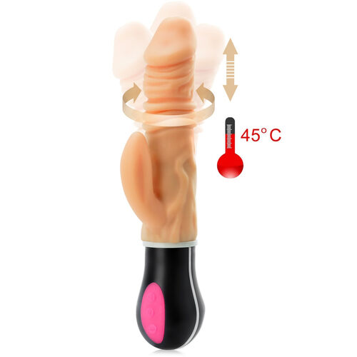 Podgrzewane dildo, wibrator rotacyjno-posuwisty z masażerem łechtaczki - 70484027