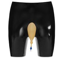Czarne lateksowe szorty z workiem na mocz omorashi wet BDSM - 79322796 - 2