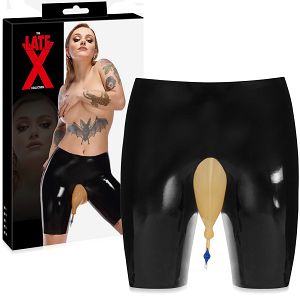 Czarne lateksowe szorty z workiem na mocz omorashi wet BDSM - 79322796