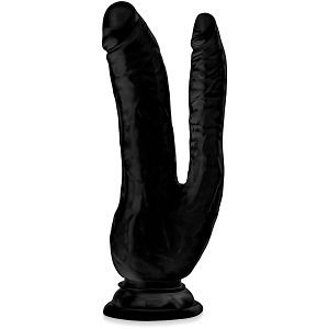 Podwójne czarne dildo silikonowe 20,5 cm z przyssawką - 79748582