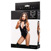 Glossy Kitti czarne body wet look z głębokim dekoltem + uszy kota - 72236586 - 4