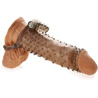 Żelowa otwarta nakładka erekcyjna z wypustkami i wibratorem - 76041107 - 3