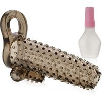 Żelowa otwarta nakładka erekcyjna z wypustkami i wibratorem - 76041107 - 2