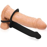 Czarne smukłe dildo strap-on z pierścieniami na penisa i jądra - 73258243 - 2