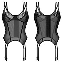 Obsessive Arrowel czarny gorset  z koronką + paski do pończoch - 75714773 - 5