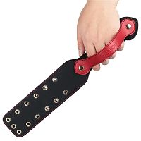 Rebellion podwójna skórzana packa BDSM z ozdobnymi nitami 38 cm - 75976761 - 7