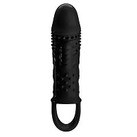 Wibrująca czarna nakładka na penisa z wypustkami przedłużka + 2 cm - 79574619 - 4