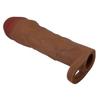 Brązowa realistyczna nakładka powiększająca penisa + 5 cm - 78925159 - 4