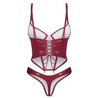Obsessive Redya bordowy zestaw bielizny gorset + stringi - 74948775 - 6