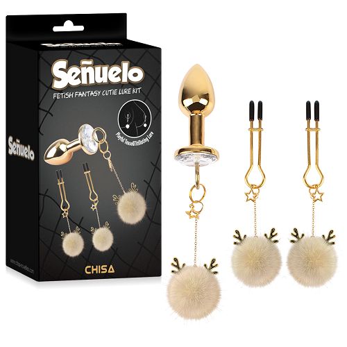 Zestaw korek analny z białym pomponem + zaciski na sutki - 74154152