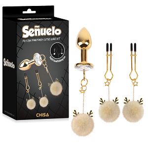 Zestaw korek analny z białym pomponem + zaciski na sutki - 74154152