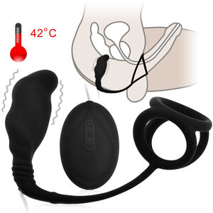 PODGRZEWANY DO 42 stC MASAŻER PROSTATY ANAL PLUG Z PIERŚCIENIEM NA PENISA I JĄDRA - 7 INTENSYWNYCH FUNKCJI - 78294383