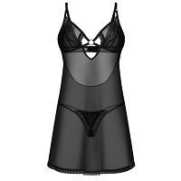 Obsessive Alliane czarna koszulka z koronką + stringi - 79723318 - 6