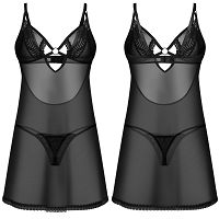 Obsessive Alliane czarna koszulka z koronką + stringi - 79723318 - 3