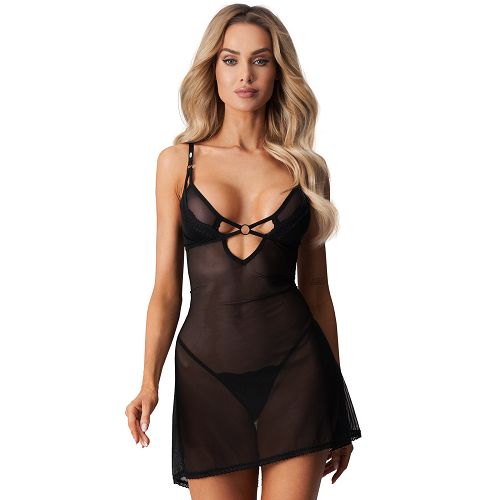 Obsessive Alliane czarna koszulka z koronką + stringi - 79723318