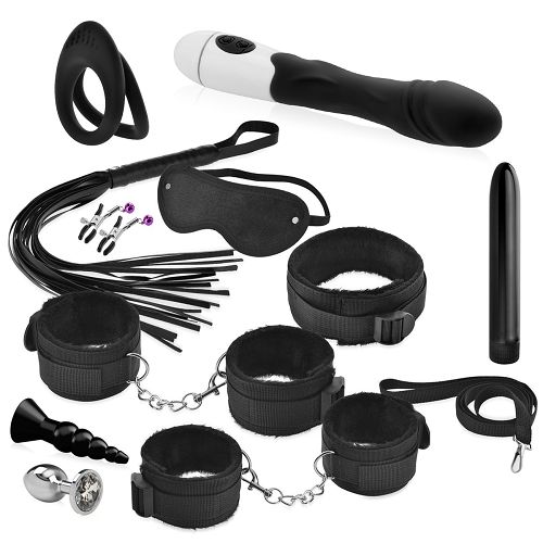 Zestaw BDSM dla par - 2 wibratory, 2 korki analne, ring, kajdanki - 71453021