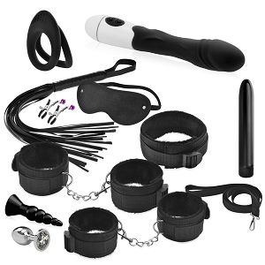 Zestaw BDSM dla par - 2 wibratory, 2 korki analne, ring, kajdanki - 71453021