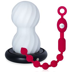 Podgrzewany masturbator dla mężczyzn z wibrującym łańcuszkiem analnym - 79577087