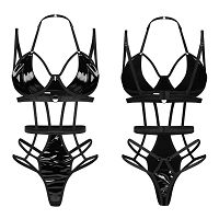 Obsessive Keira Lise czarne body z paskami bielizna wet look - 79488815 - 2