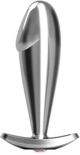 Elegancki plug dildo w kształcie penisa ze stali nierdzewnej z ozdobnym diamencikiem - 87654567